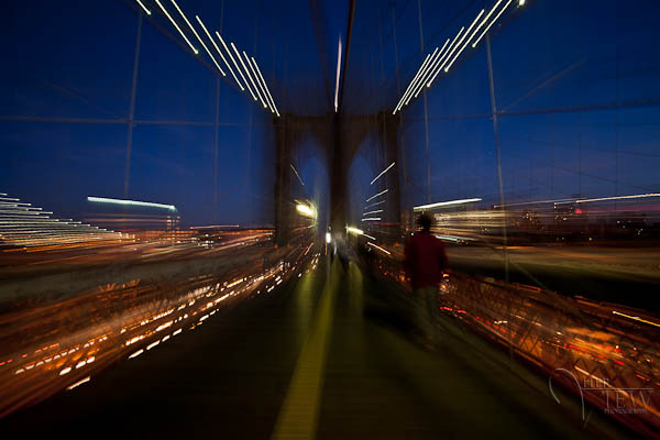 Night photography special effects Brooklyn Bridge NYC